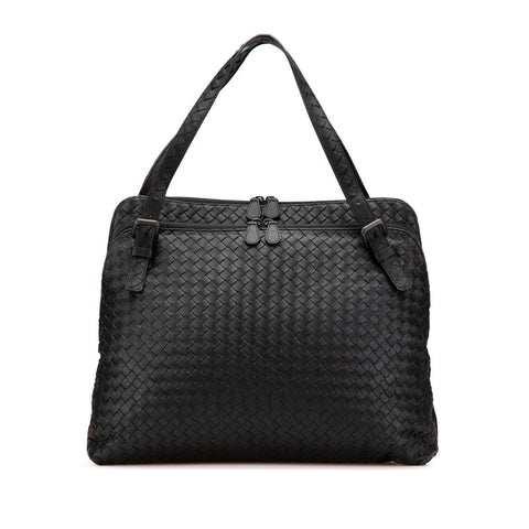 ボッテガヴェネタ イントレチャート ハンドバッグ ビジネスバッグ ブラック レザー メンズ BOTTEGAVENETA 【中古】