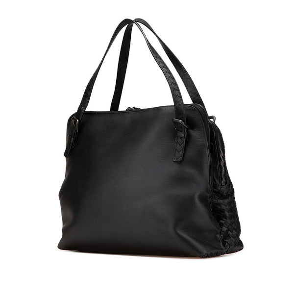 ボッテガヴェネタ イントレチャート ハンドバッグ ビジネスバッグ ブラック レザー メンズ BOTTEGAVENETA 【中古】