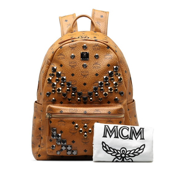エム シー エム ヴィセトス ロゴグラム スタッズ リュック バックパック ブラウン ゴールド PVC レザー レディース MCM 【中古】