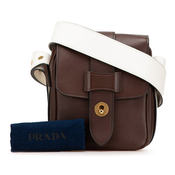 プラダ 斜め掛け ショルダーバッグ 2VH016 ブラウン ホワイト レザー レディース PRADA 【中古】