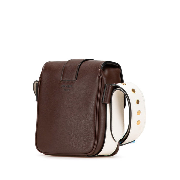 プラダ 斜め掛け ショルダーバッグ 2VH016 ブラウン ホワイト レザー レディース PRADA 【中古】