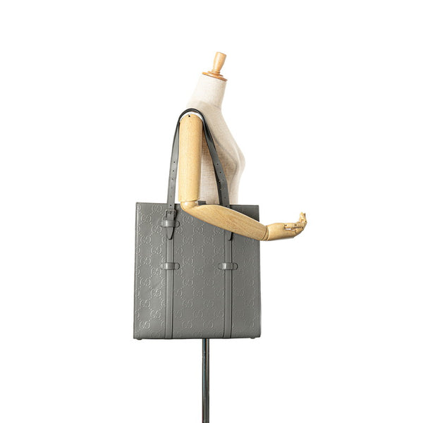 グッチ GGエンボス トートバッグ 700421 グレー PVC レザー レディース GUCCI 【中古】