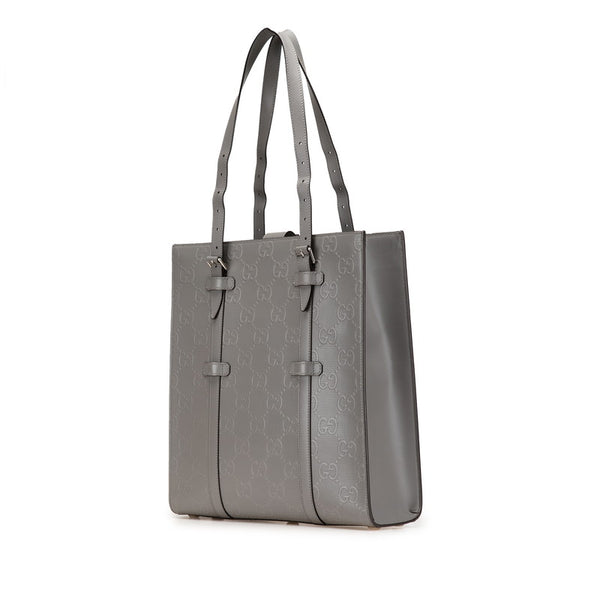 グッチ GGエンボス トートバッグ 700421 グレー PVC レザー レディース GUCCI 【中古】