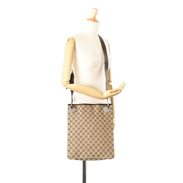 グッチ GGキャンバス 斜め掛け ショルダーバッグ 120842 ベージュ キャンバス レザー レディース GUCCI 【中古】