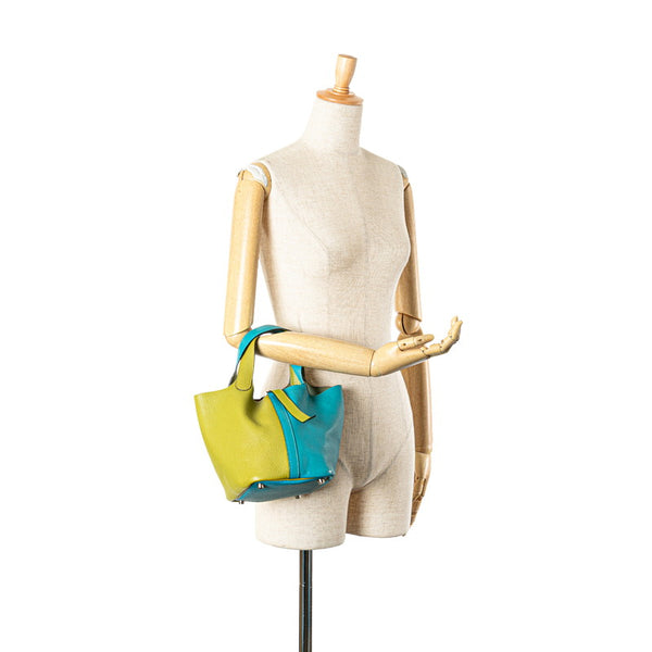 エルメス ピコタンPM バイカラー ハンドバッグ アニスグリーン ターコイズ シェーブル レディース HERMES 【中古】