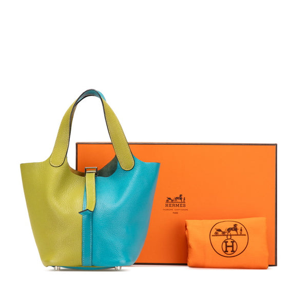 エルメス ピコタンPM バイカラー ハンドバッグ アニスグリーン ターコイズ シェーブル レディース HERMES 【中古】