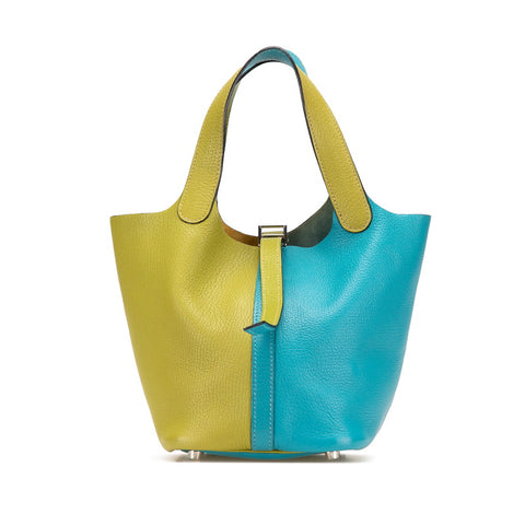 エルメス ピコタンPM バイカラー ハンドバッグ アニスグリーン ターコイズ シェーブル レディース HERMES 【中古】