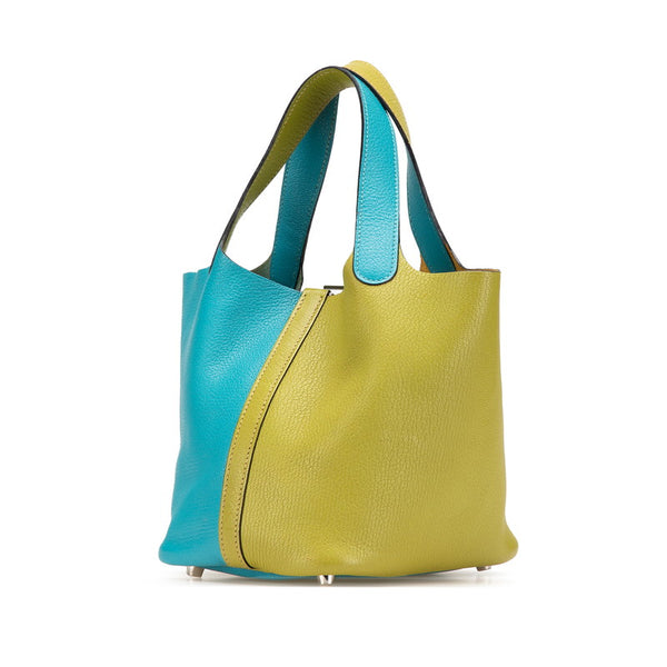 エルメス ピコタンPM バイカラー ハンドバッグ アニスグリーン ターコイズ シェーブル レディース HERMES 【中古】