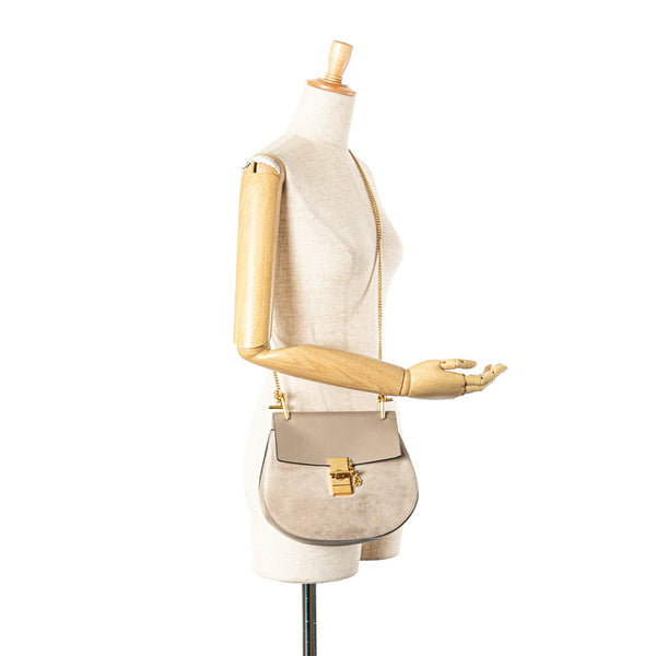 クロエ ドリュー チェーン ショルダーバッグ グレージュ レザー スウェード レディース Chloe 【中古】