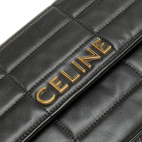 セリーヌ ロゴ チェーン ショルダーバッグ 111273EYD ブラック レザー レディース CELINE 【中古】