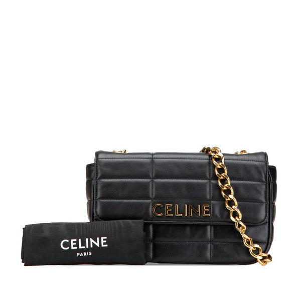 セリーヌ ロゴ チェーン ショルダーバッグ 111273EYD ブラック レザー レディース CELINE 【中古】