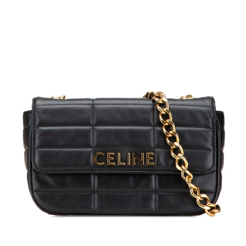 セリーヌ ロゴ チェーン ショルダーバッグ 111273EYD ブラック レザー レディース CELINE 【中古】