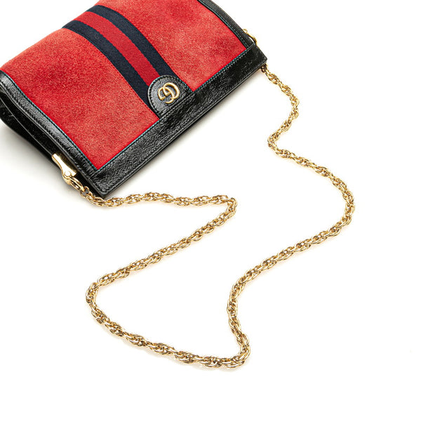 グッチ オフィディア シェリーライン チェーン 斜め掛け ショルダーバッグ 503877 レッド ブラック レザー スエード レディース GUCCI 【中古】