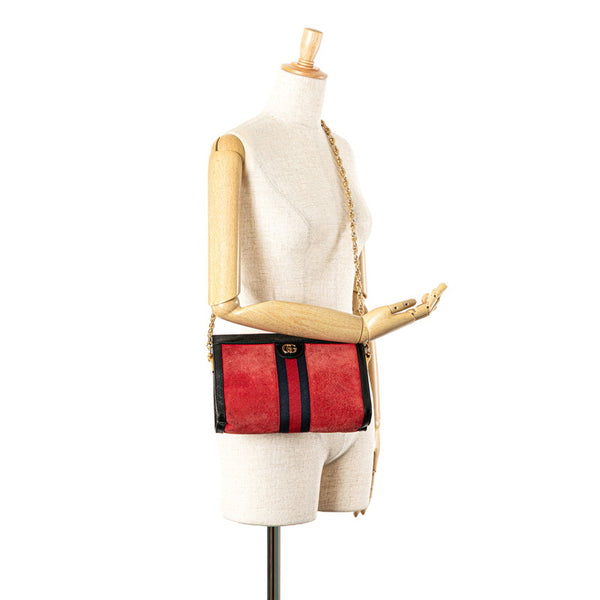 グッチ オフィディア シェリーライン チェーン 斜め掛け ショルダーバッグ 503877 レッド ブラック レザー スエード レディース GUCCI 【中古】