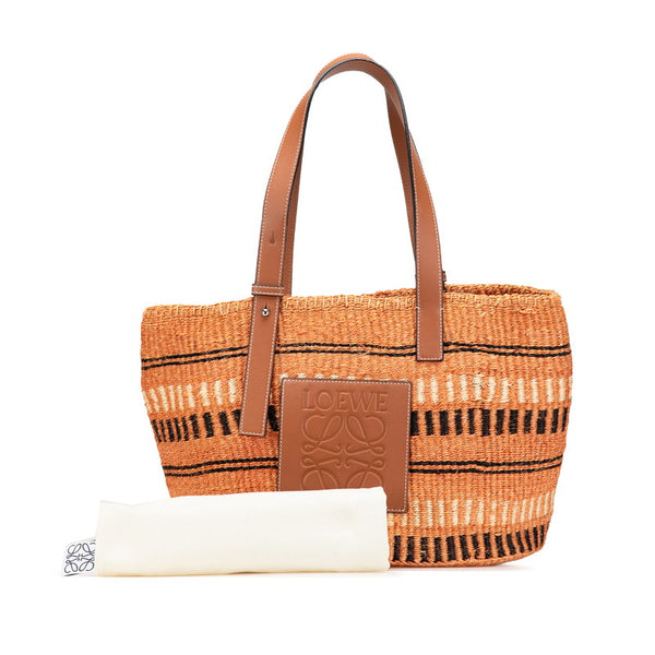 ロエベ バスケットバッグ ハンドバッグ かごバッグ オレンジ ブラウン ラフィア レザー レディース LOEWE 【中古】