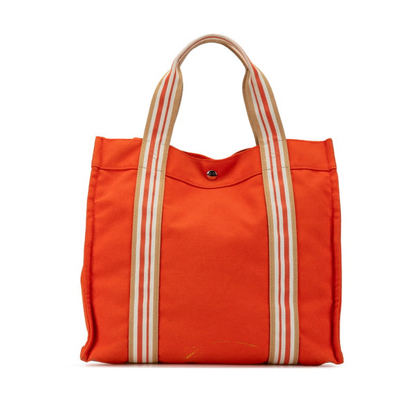 エルメス サックドプラージュ ハンドバッグ トートバッグ オレンジ ホワイト キャンバス レディース HERMES 【中古】
