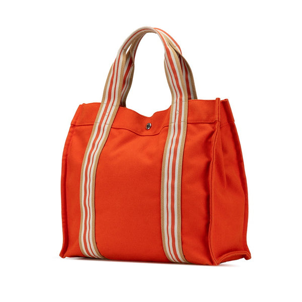 エルメス サックドプラージュ ハンドバッグ トートバッグ オレンジ ホワイト キャンバス レディース HERMES 【中古】