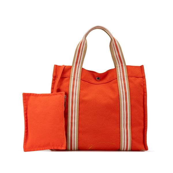 エルメス サックドプラージュ ハンドバッグ トートバッグ オレンジ ホワイト キャンバス レディース HERMES 【中古】