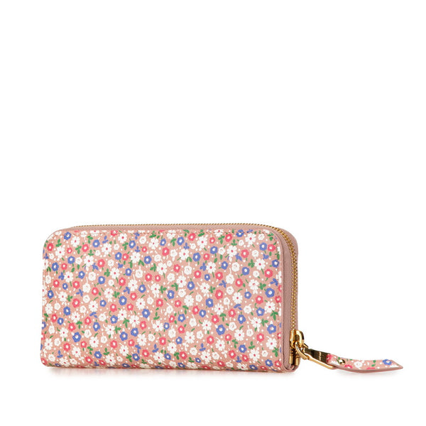 ミュウミュウ 花 フラワー モチーフ ラウンドファスナー 長財布 ピンク ホワイト マルチカラー レザー レディース MIUMIU 【中古】