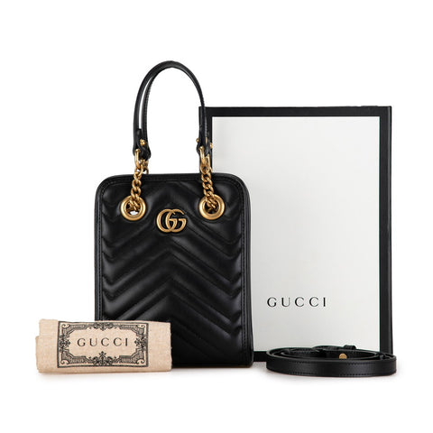 グッチ GGマーモント キルティング ハンドバッグ ショルダーバッグ 2WAY 696123 ブラック レザー レディース GUCCI 【中古】