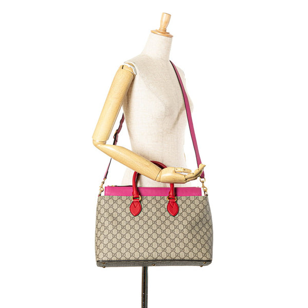 グッチ GGスプリーム ハンドバッグ ショルダーバッグ 2WAY 409533 ベージュ ピンク PVC レザー レディース GUCCI 【中古】