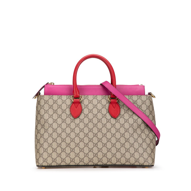 グッチ GGスプリーム ハンドバッグ ショルダーバッグ 2WAY 409533 ベージュ ピンク PVC レザー レディース GUCCI 【中古】