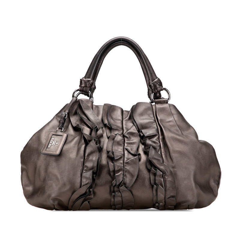 プラダ フリル ハンドバッグ ブラウン ブロンズ ナッパレザー レディース PRADA 【中古】