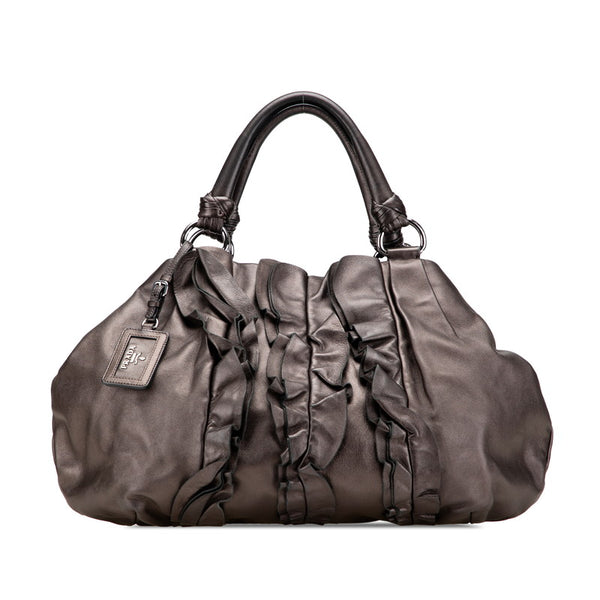 プラダ フリル ハンドバッグ ブラウン ブロンズ ナッパレザー レディース PRADA 【中古】
