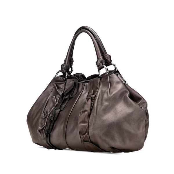 プラダ フリル ハンドバッグ ブラウン ブロンズ ナッパレザー レディース PRADA 【中古】
