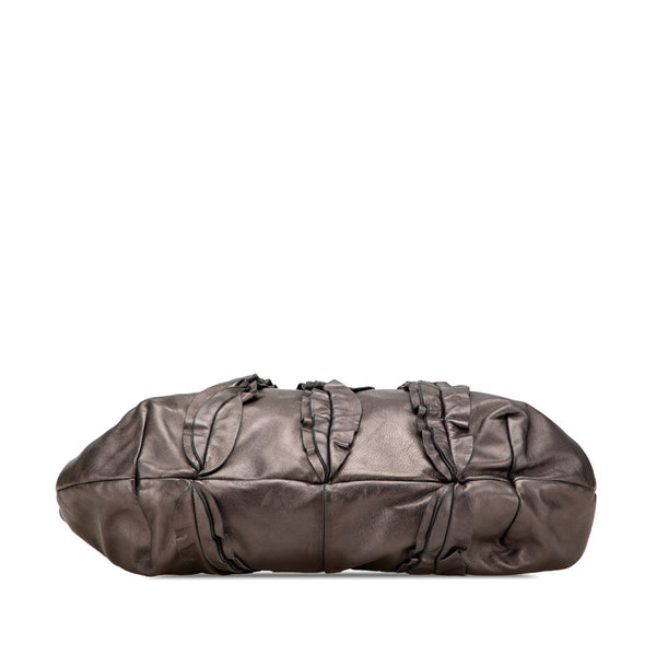 プラダ フリル ハンドバッグ ブラウン ブロンズ ナッパレザー レディース PRADA 【中古】