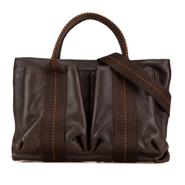 エルメス キャラバン ホリゾンタルPM ハンドバッグ ショルダーバッグ 2WAY ブラウン ヴォーデルマ キャンバス レディース HERMES 【中古】