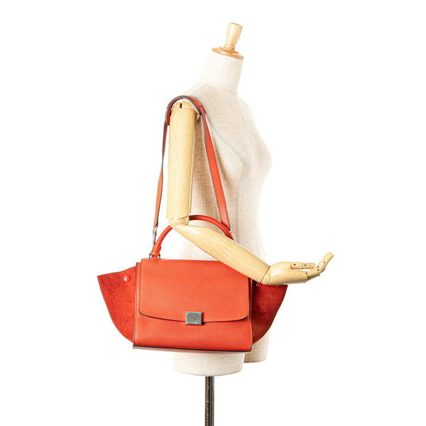 セリーヌ トラペーズ スモール ハンドバッグ ショルダーバッグ 2WAY レッド レザー レディース CELINE 【中古】
