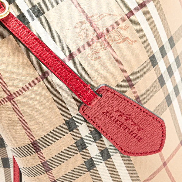 バーバリー ノバチェック シャドーホース ショルダーバッグ ベージュ レッド PVC レザー レディース BURBERRY 【中古】