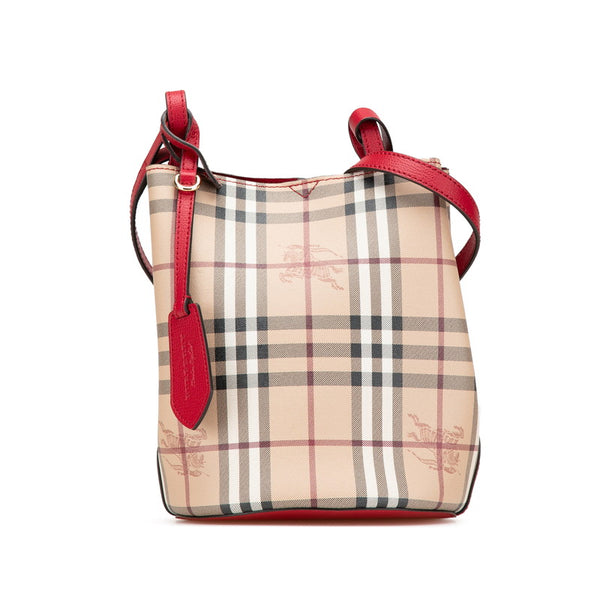 バーバリー ノバチェック シャドーホース ショルダーバッグ ベージュ レッド PVC レザー レディース BURBERRY 【中古】