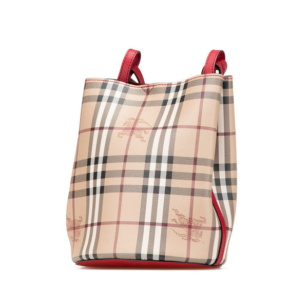 バーバリー ノバチェック シャドーホース ショルダーバッグ ベージュ レッド PVC レザー レディース BURBERRY 【中古】