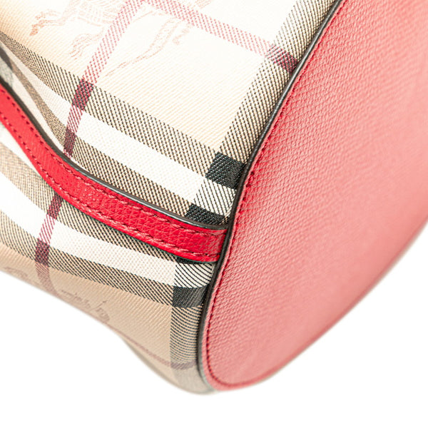 バーバリー ノバチェック シャドーホース ショルダーバッグ ベージュ レッド PVC レザー レディース BURBERRY 【中古】