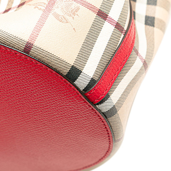 バーバリー ノバチェック シャドーホース ショルダーバッグ ベージュ レッド PVC レザー レディース BURBERRY 【中古】