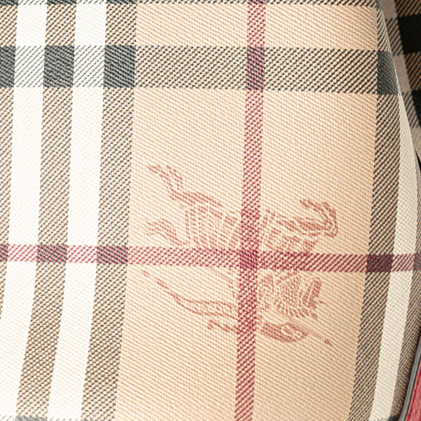 バーバリー ノバチェック シャドーホース ショルダーバッグ ベージュ レッド PVC レザー レディース BURBERRY 【中古】