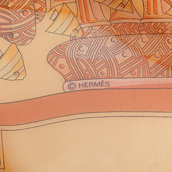 エルメス カレ140 カレジェアン RENCONTRE OCEANE 大西洋の出会い スカーフ オレンジ マルチカラー シルク レディース HERMES 【中古】
