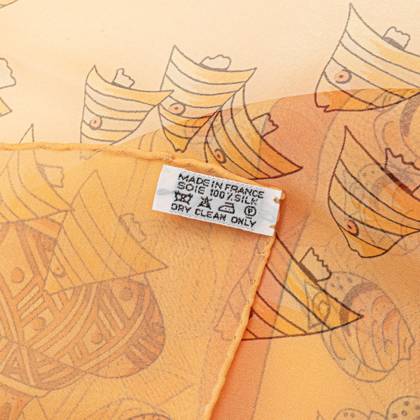 エルメス カレ140 カレジェアン RENCONTRE OCEANE 大西洋の出会い スカーフ オレンジ マルチカラー シルク レディース HERMES 【中古】