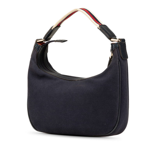 グッチ シェリーライン ハンドバッグ 263757 ネイビー キャンバス レザー レディース GUCCI 【中古】