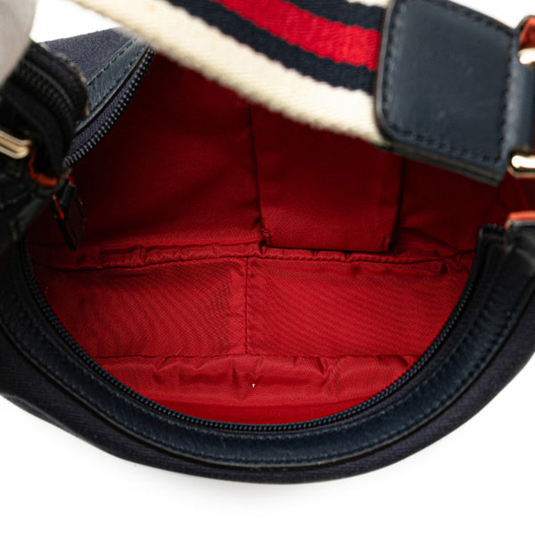 グッチ シェリーライン ハンドバッグ 263757 ネイビー キャンバス レザー レディース GUCCI 【中古】