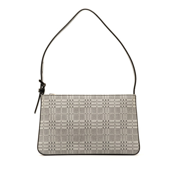 バーバリー チェック ワンショルダーバッグ ハンドバッグ グレー ブラック キャンバス レザー レディース BURBERRY 【中古】