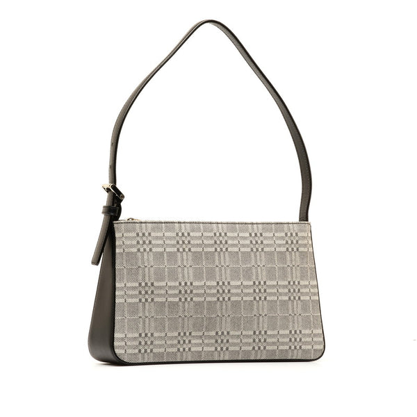 バーバリー チェック ワンショルダーバッグ ハンドバッグ グレー ブラック キャンバス レザー レディース BURBERRY 【中古】