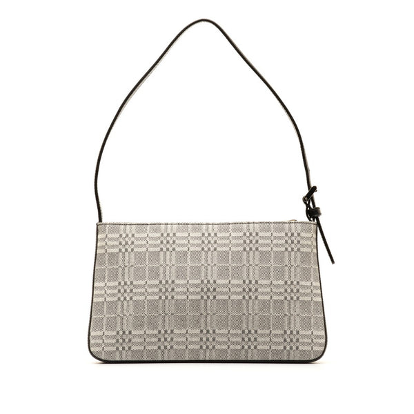 バーバリー チェック ワンショルダーバッグ ハンドバッグ グレー ブラック キャンバス レザー レディース BURBERRY 【中古】