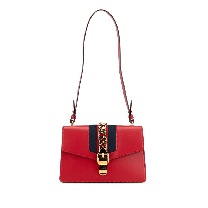 グッチ シルヴィ ワンショルダーバッグ 421882 レッド ネイビー レザー レディース GUCCI 【中古】