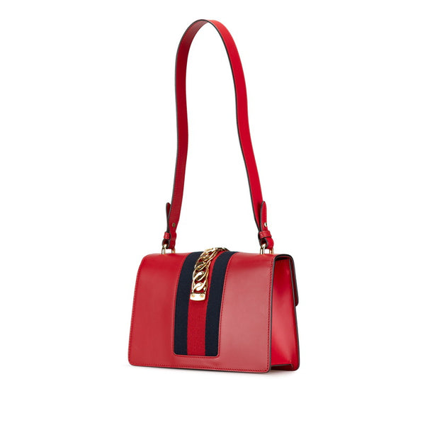 グッチ シルヴィ ワンショルダーバッグ 421882 レッド ネイビー レザー レディース GUCCI 【中古】