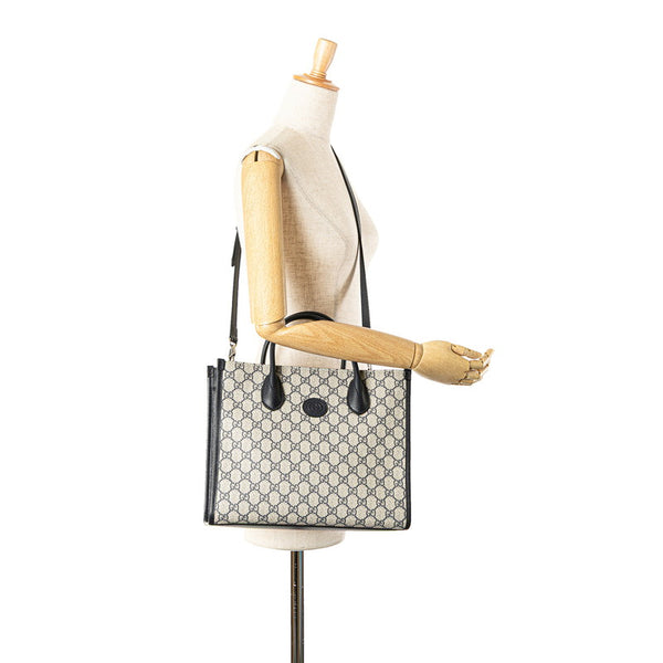 グッチ GGスプリーム トートバッグ ショルダーバッグ 2WAY 659983 ベージュ ブラック PVC レザー レディース GUCCI 【中古】