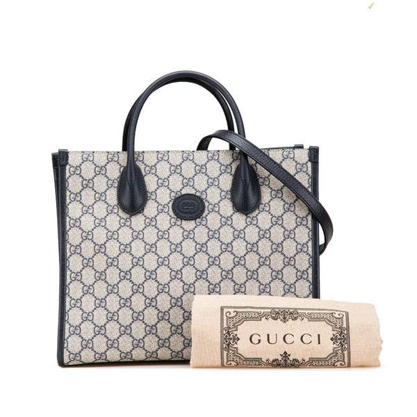 グッチ GGスプリーム トートバッグ ショルダーバッグ 2WAY 659983 ベージュ ブラック PVC レザー レディース GUCCI 【中古】