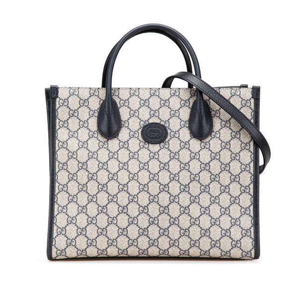 グッチ GGスプリーム トートバッグ ショルダーバッグ 2WAY 659983 ベージュ ブラック PVC レザー レディース GUCCI 【中古】